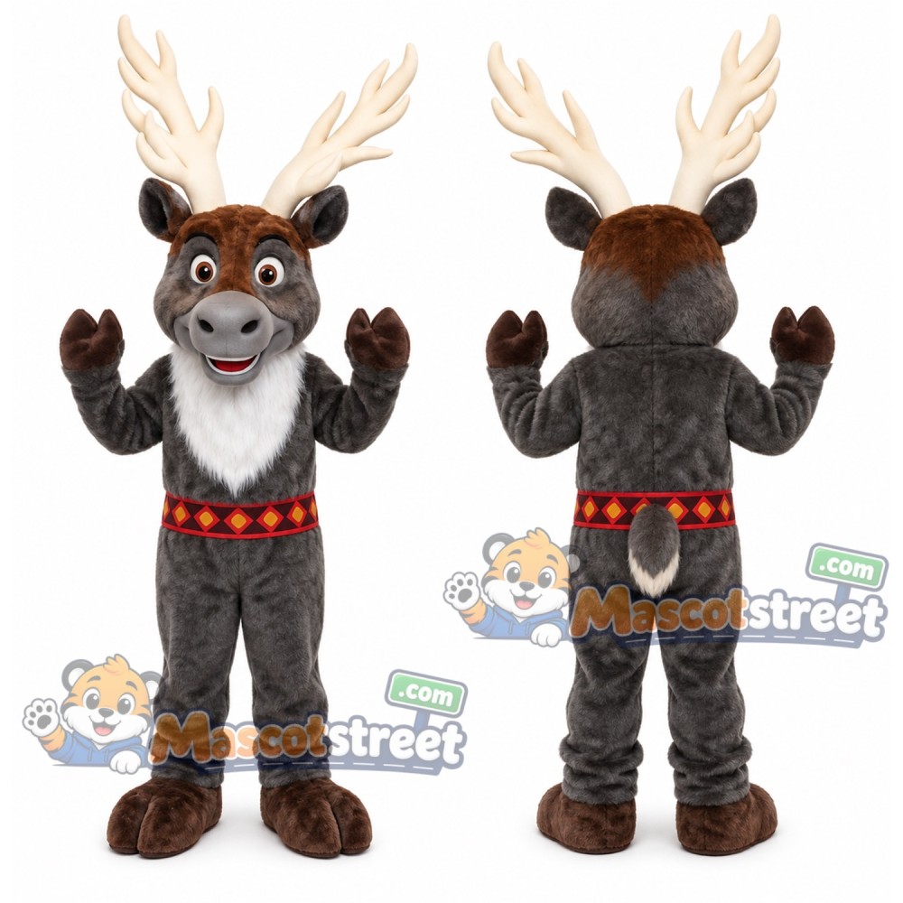 Gray Reindeer Mascot Costume with Red Collar Gray Reindeer Mascot Costume with Red Collar