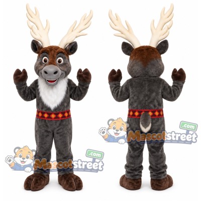 Gray Reindeer Mascot Costume with Red Collar Gray Reindeer Mascot Costume with Red Collar