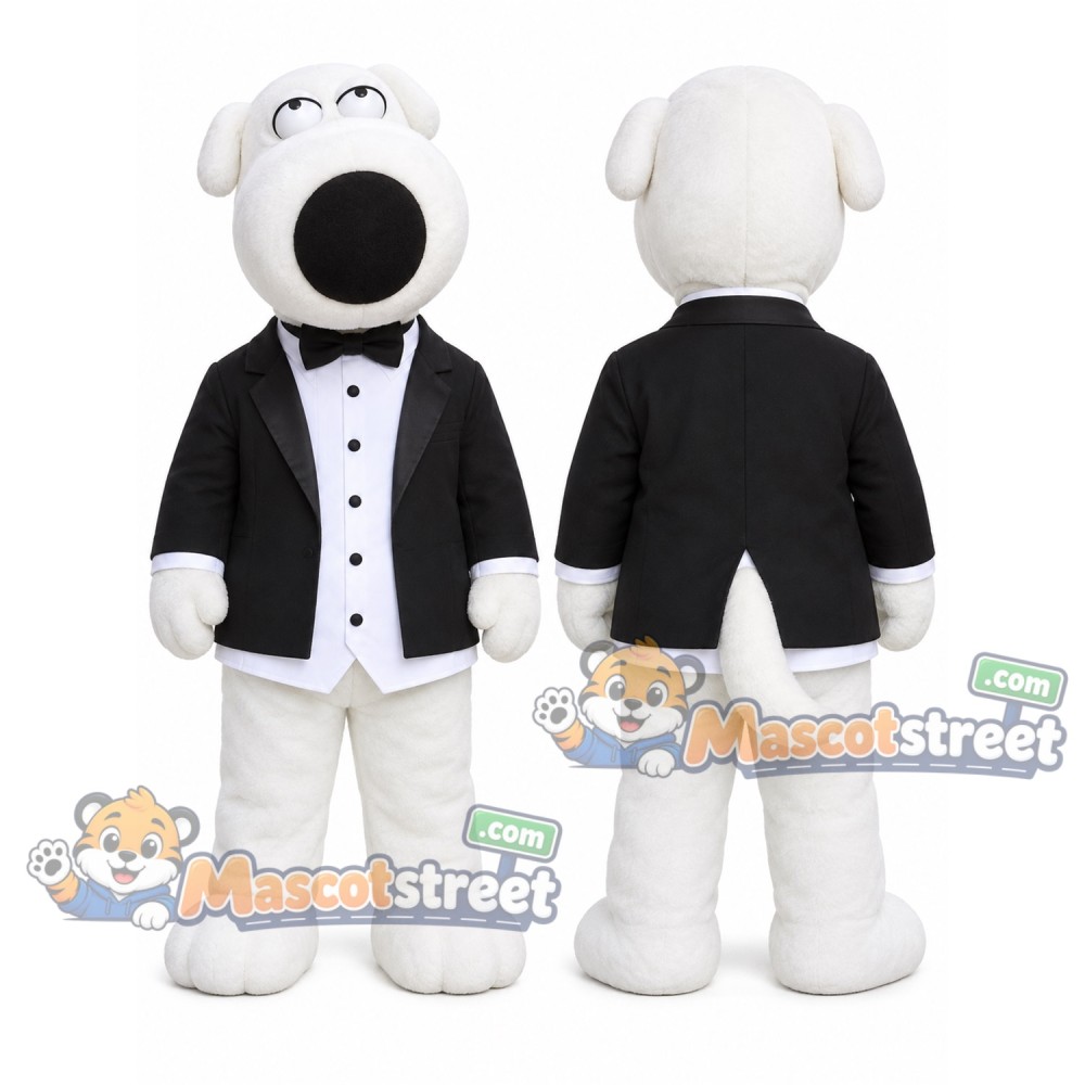 White Dog Mascot Costume with Black Tuxedo Jacket White Dog Mascot Costume with Black Tuxedo Jacket