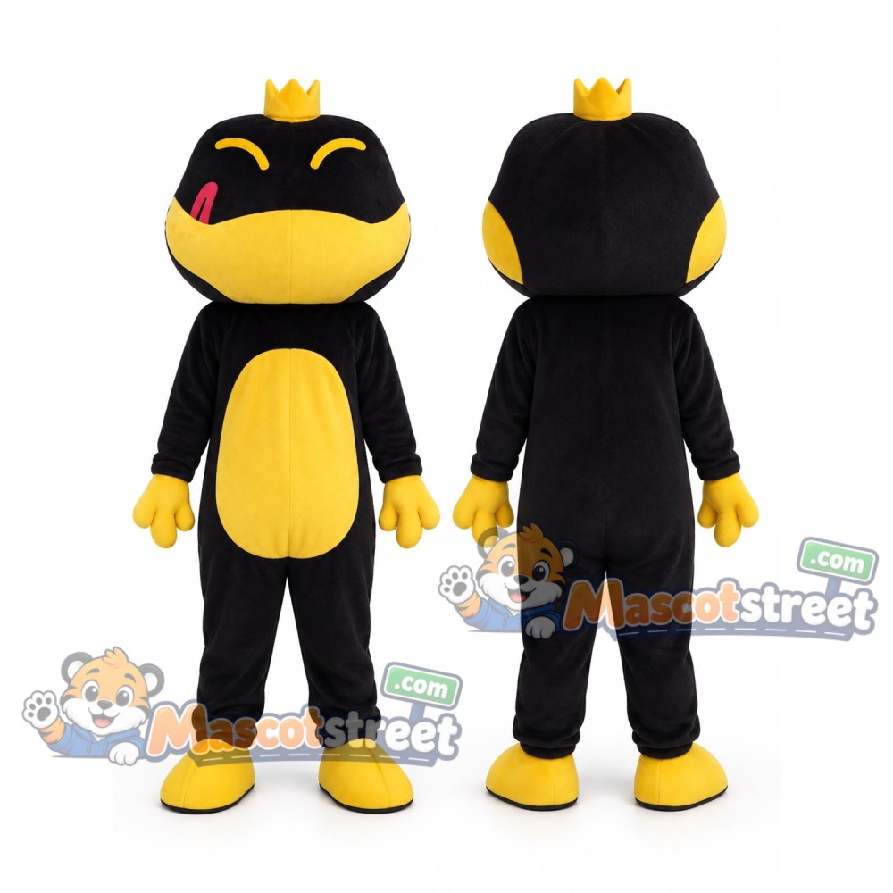 Black and Yellow Frog Prince Mascot Costume with Crown Black and Yellow Frog Prince Mascot Costume with Crown