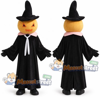 Pumpkin Witch Mascot Costume with Black Robe and Pointed Hat Pumpkin Witch Mascot Costume with Black Robe and Pointed Hat
