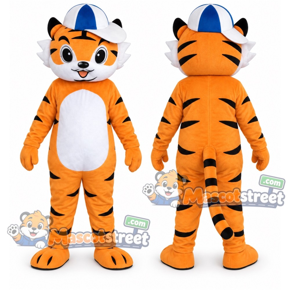 Orange Tiger Mascot Costume with Blue Cap Orange Tiger Mascot Costume with Blue Cap
