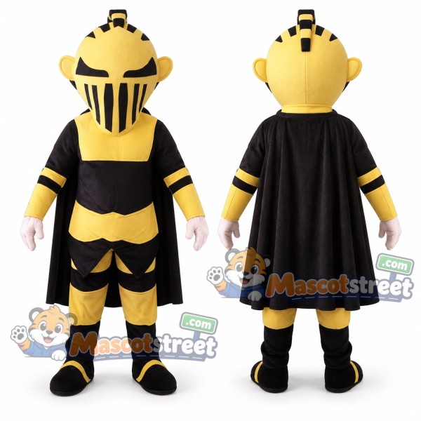 Knight Mascot Costume with Yellow and Black Armor and Cape