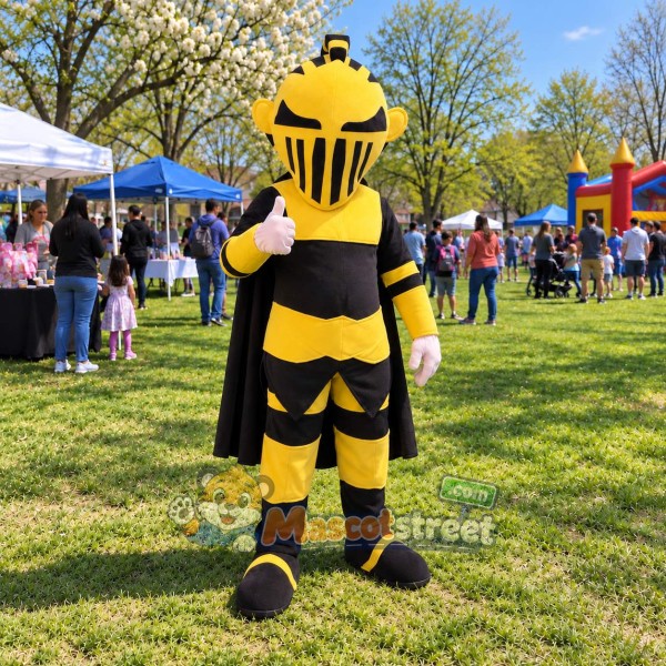Knight Mascot Costume with Yellow and Black Armor and Cape Knight Mascot Costume with Yellow and Black Armor and Cape