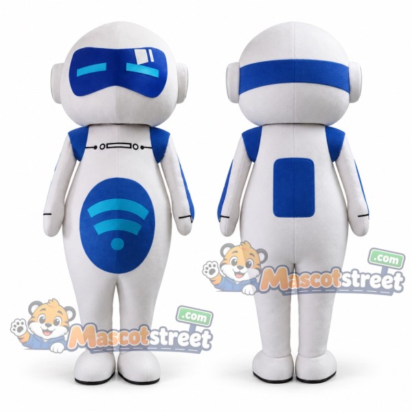 White and Blue Robot Mascot Costume