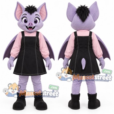 Purple Vampire Girl Mascot Costume with Black Dress and Pink Shirt Purple Vampire Girl Mascot Costume with Black Dress and Pink Shirt