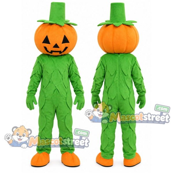 Pumpkin Mascot Costume with Green Top Hat