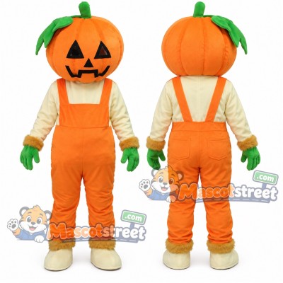Pumpkin Mascot Costume with Orange Overalls and Cream Shirt