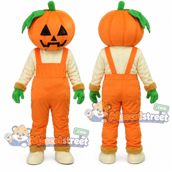Pumpkin Mascot Costume with Orange Overalls and Cream Shirt