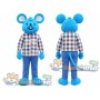 Blue Mouse Mascot Costume with Plaid Shirt and Blue Pants