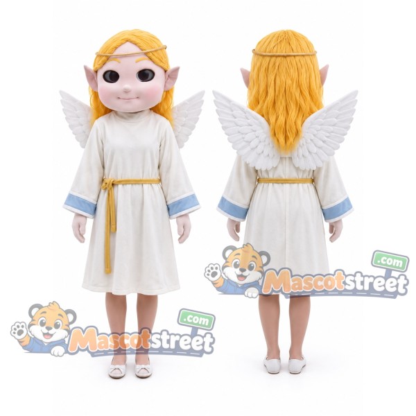 Blond Angel Mascot Costume with White Dress