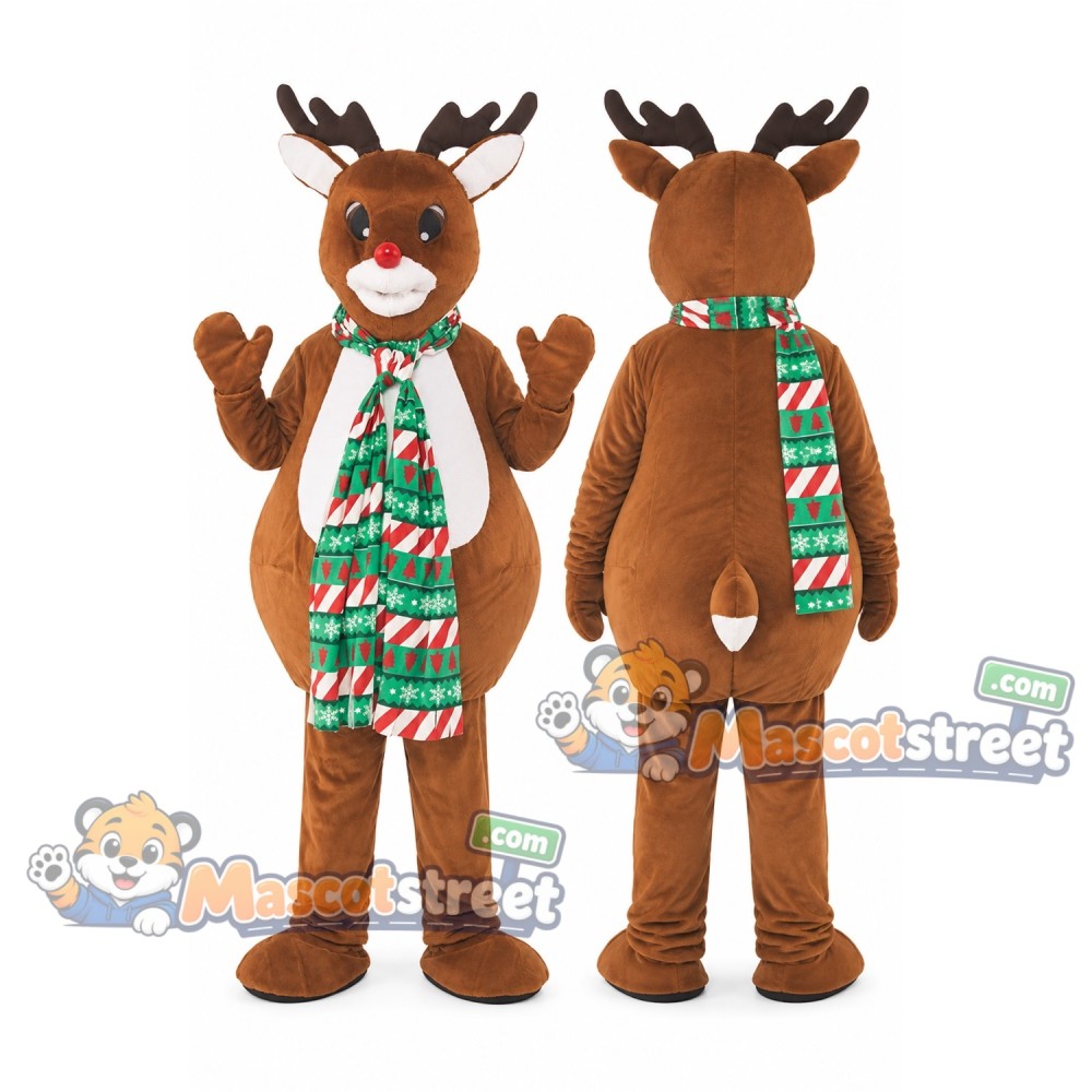 Brown Reindeer Mascot Costume with Christmas Scarf