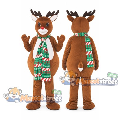 Brown Reindeer Mascot Costume with Christmas Scarf