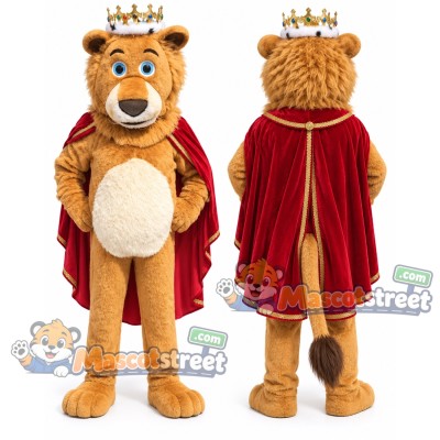 Brown Lion King Mascot Costume with Red Cape and Crown Brown Lion King Mascot Costume with Red Cape and Crown