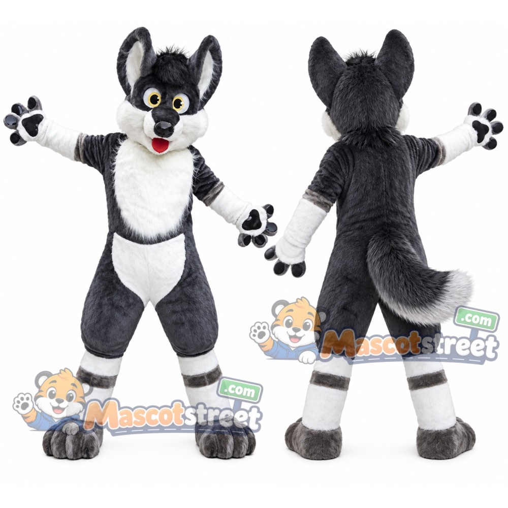 Gray and White Canine Mascot Costume Gray and White Canine Mascot Costume