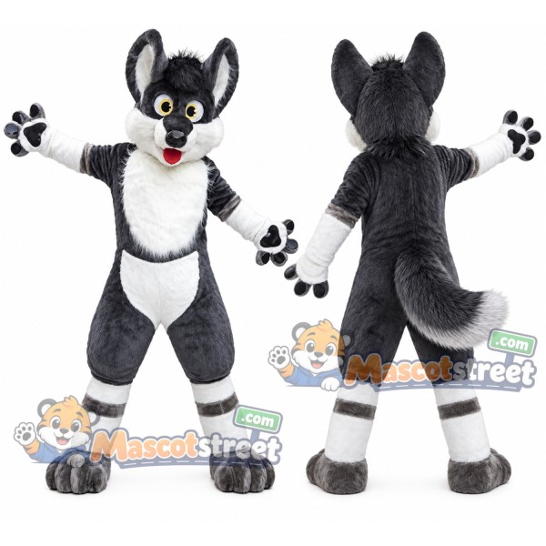 Gray and White Canine Mascot Costume