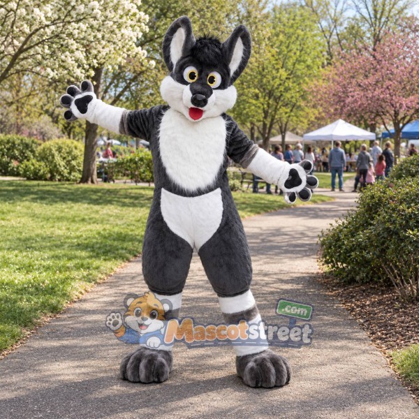 Gray and White Canine Mascot Costume Gray and White Canine Mascot Costume