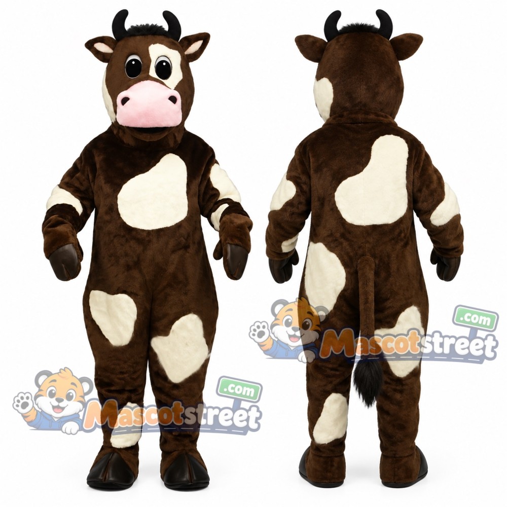 Brown and White Cow Mascot Costume