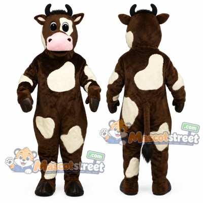 Brown and White Cow Mascot Costume