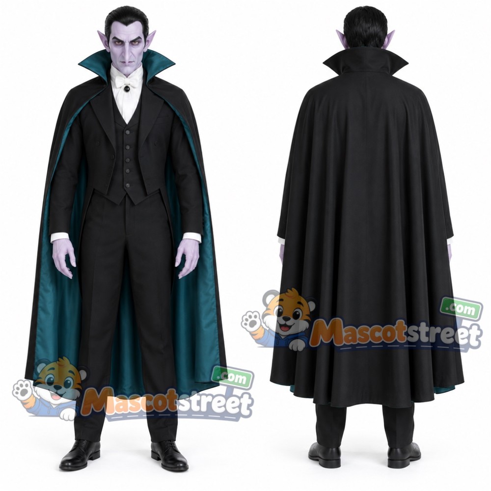 Vampire Mascot Costume with Black Suit and Cape Vampire Mascot Costume with Black Suit and Cape
