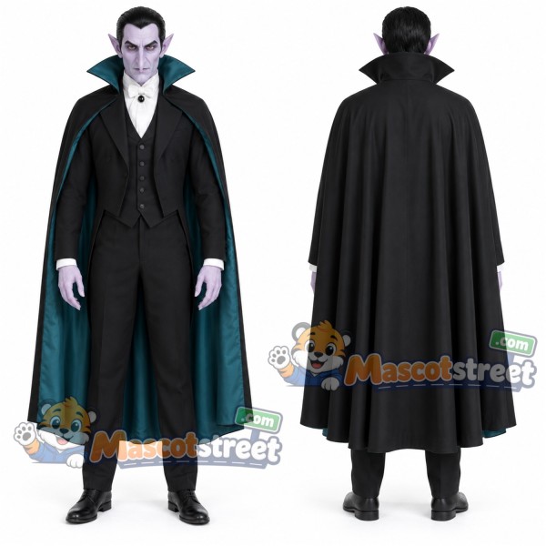 Vampire Mascot Costume with Black Suit and Cape