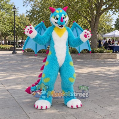 Teal Dragon Mascot Costume Teal Dragon Mascot Costume