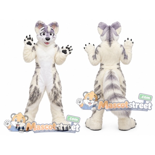 White and Gray Canine Mascot Costume