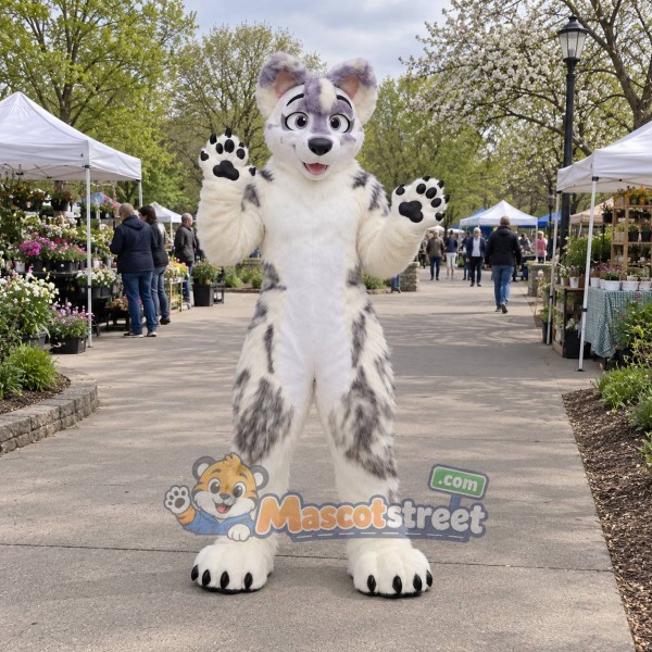 White and Gray Canine Mascot Costume