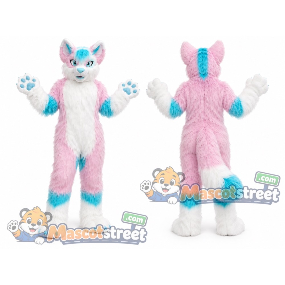 Pink White and Teal Canine Mascot Costume Pink White and Teal Canine Mascot Costume