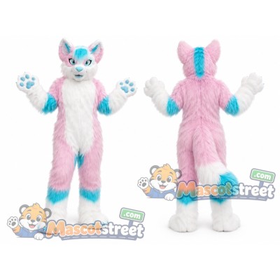 Pink White and Teal Canine Mascot Costume Pink White and Teal Canine Mascot Costume