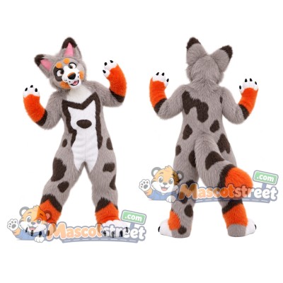 Gray Spotted Canine with Orange Paws Mascot Costume