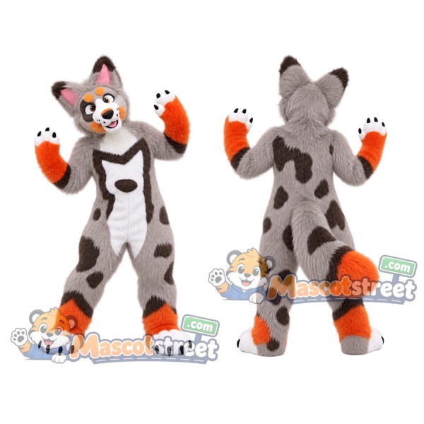 Gray Spotted Canine with Orange Paws Mascot Costume
