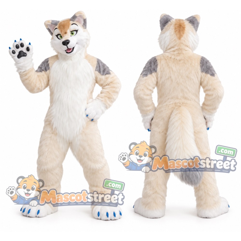 Cream and Gray Canine Mascot Costume Cream and Gray Canine Mascot Costume
