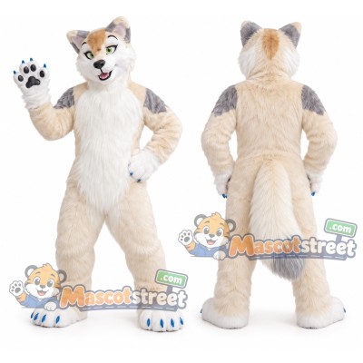 Cream and Gray Canine Mascot Costume Cream and Gray Canine Mascot Costume