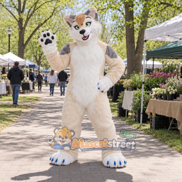 Cream and Gray Canine Mascot Costume Cream and Gray Canine Mascot Costume