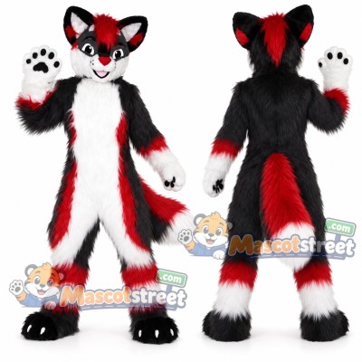Black Red and White Canine Mascot Costume Black Red and White Canine Mascot Costume