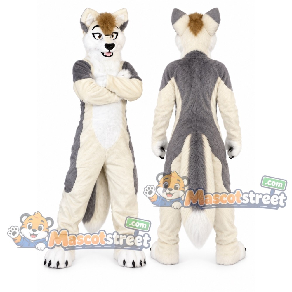 Cream and Gray Canine Mascot Costume Cream and Gray Canine Mascot Costume