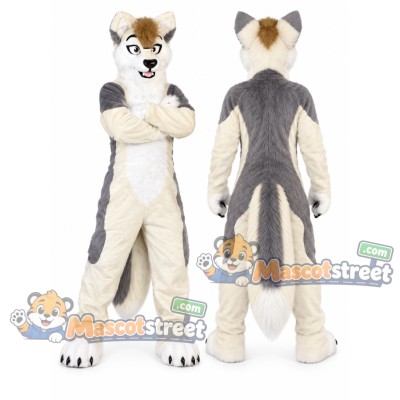 Cream and Gray Canine Mascot Costume Cream and Gray Canine Mascot Costume