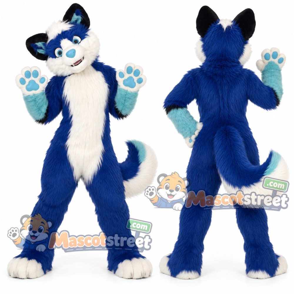 Blue and White Canine Mascot Costume Blue and White Canine Mascot Costume