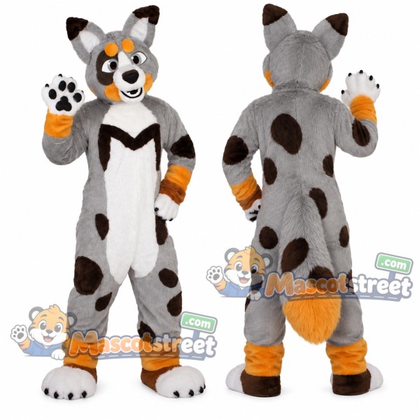 Gray Spotted Canine with Orange Paws Mascot Costume