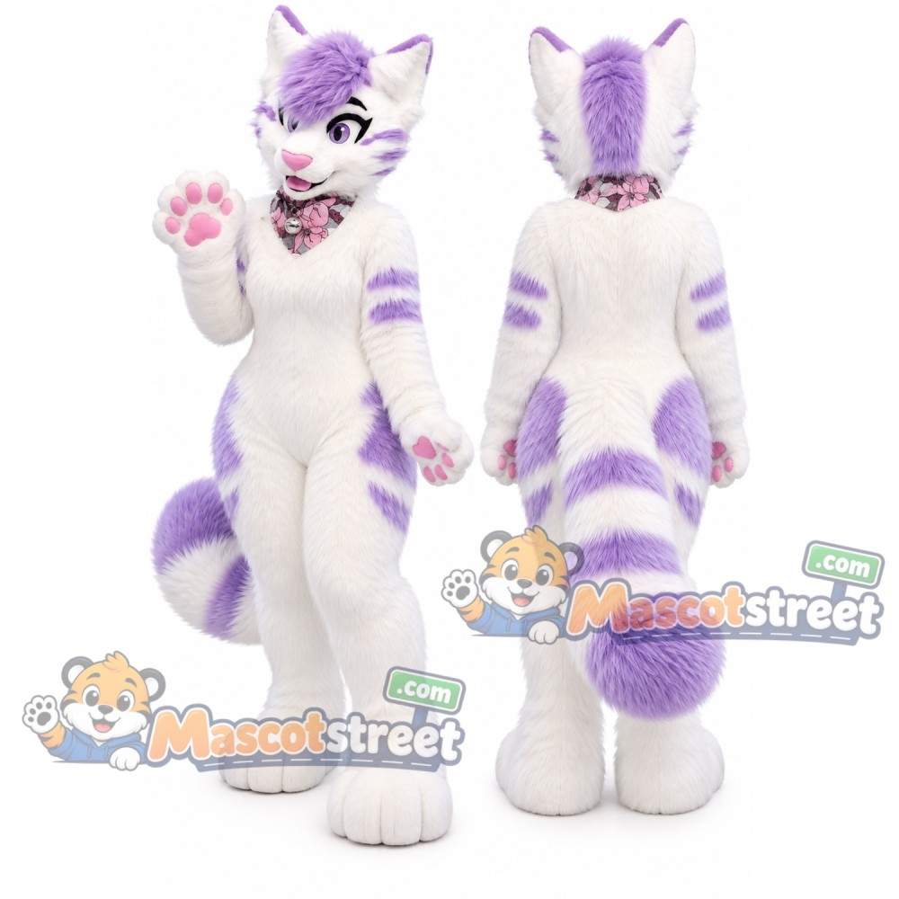 White and Purple Cat Mascot Costume White and Purple Cat Mascot Costume