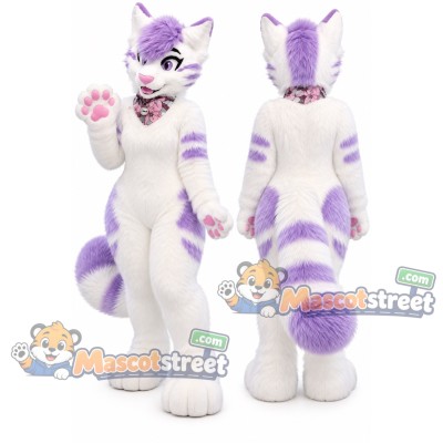 White and Purple Cat Mascot Costume White and Purple Cat Mascot Costume