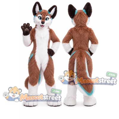 Brown White and Teal Canine Mascot Costume Brown White and Teal Canine Mascot Costume