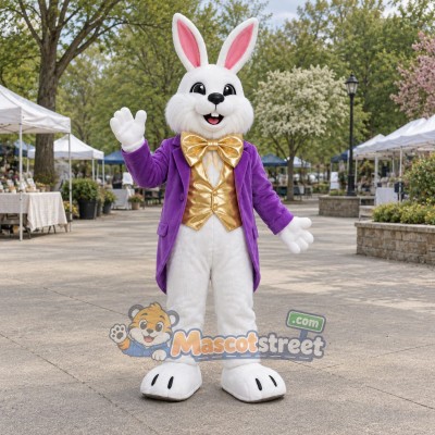 White Rabbit Mascot Costume with Purple Tailcoat and Gold Vest White Rabbit Mascot Costume with Purple Tailcoat and Gold Vest