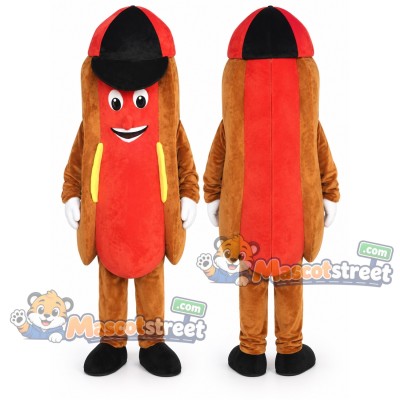 Hot Dog Mascot Costume with Red and Black Cap