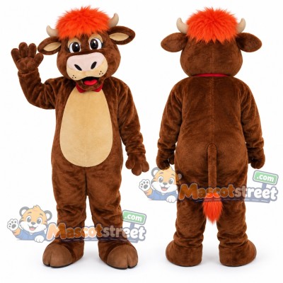 Brown Bull with Orange Hair Mascot Costume