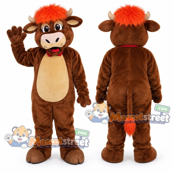 Brown Bull with Orange Hair Mascot Costume
