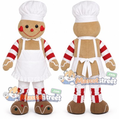 Gingerbread Man Chef Mascot Costume with White Apron and Chef Hat Gingerbread Man Chef Mascot Costume with White Apron and Chef Hat
