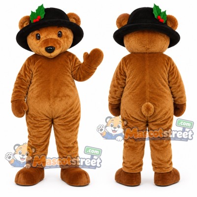 Brown Bear Mascot Costume with Black Hat Brown Bear Mascot Costume with Black Hat