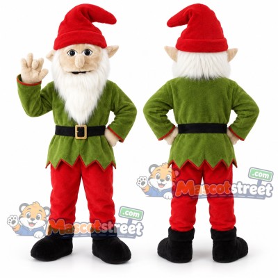 Christmas Gnome Mascot Costume with Green Tunic, Red Pants and Red Hat